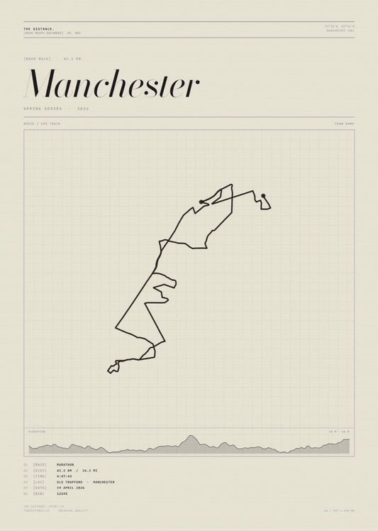 Manchester 26.2 — 2026 — Personalised Race Route Art