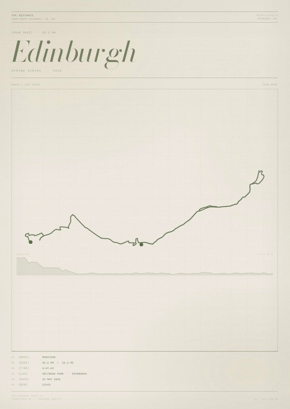 Edinburgh 26.2 — 2026 — Personalised Race Route Art