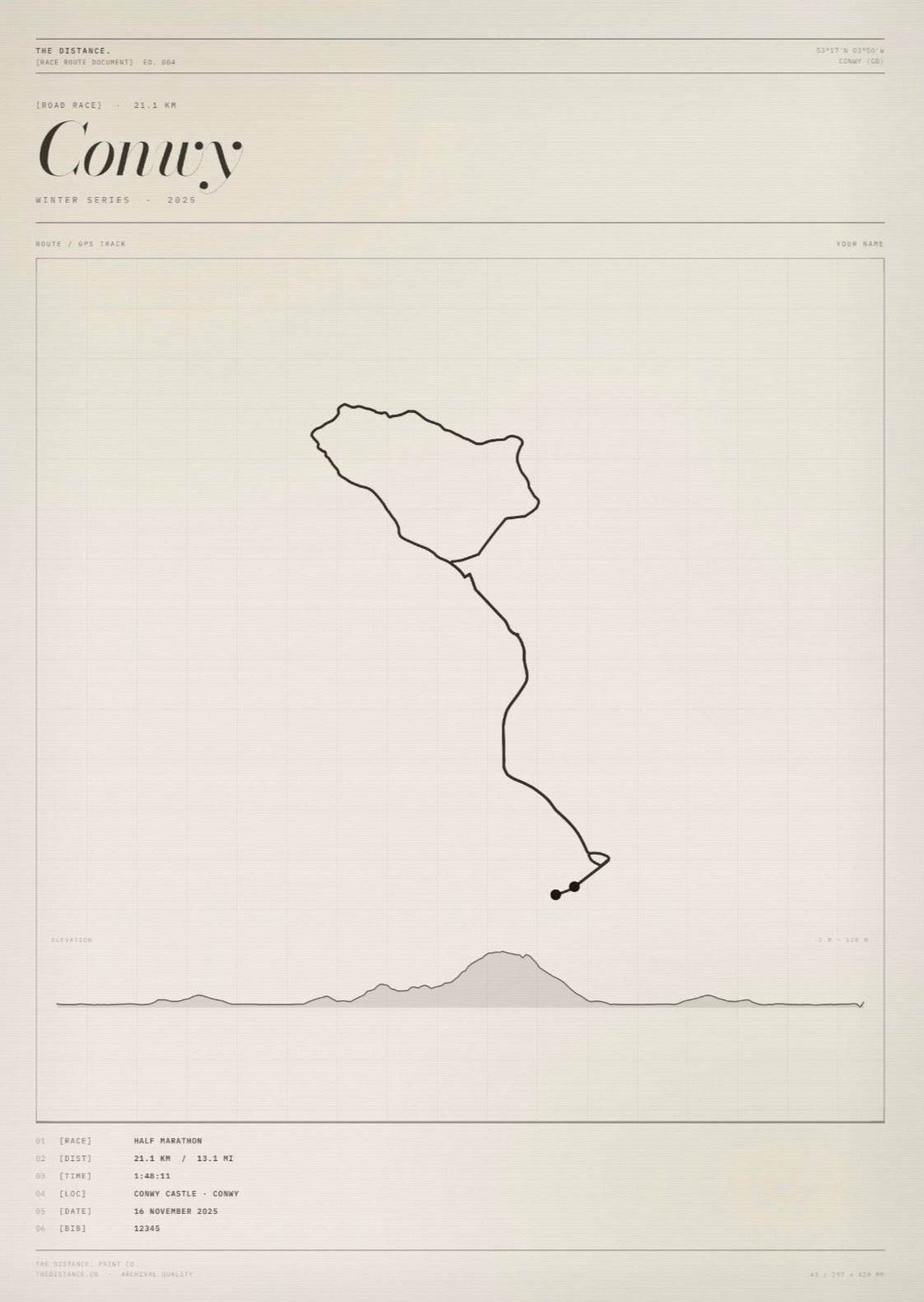 Conwy 13.1 — 2025 — Personalised Race Route Art