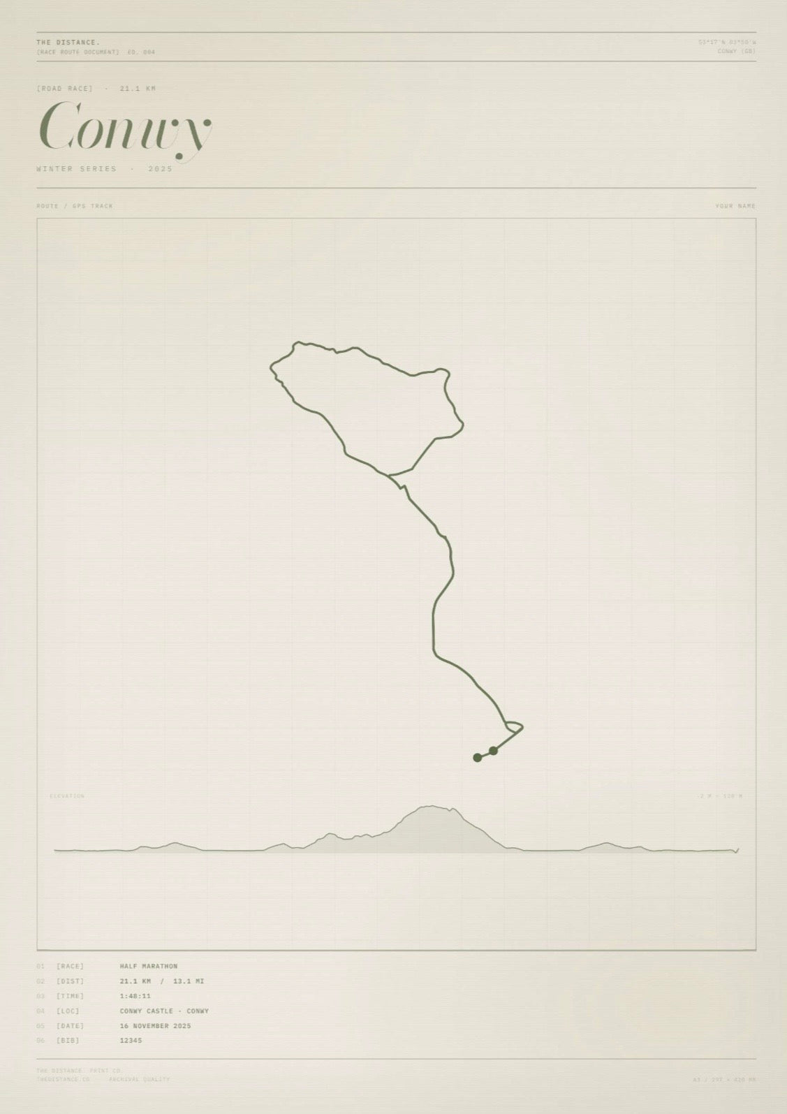 Conwy 13.1 — 2025 — Personalised Race Route Art