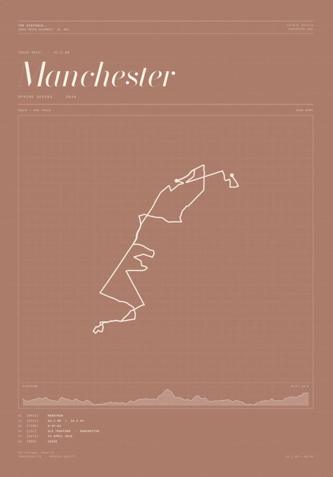Manchester 26.2 — 2026 — Personalised Race Route Art