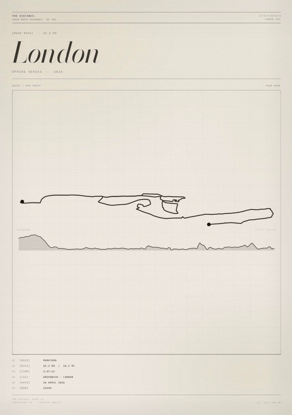 London 26.2 — 2026 — Personalised Race Route Art