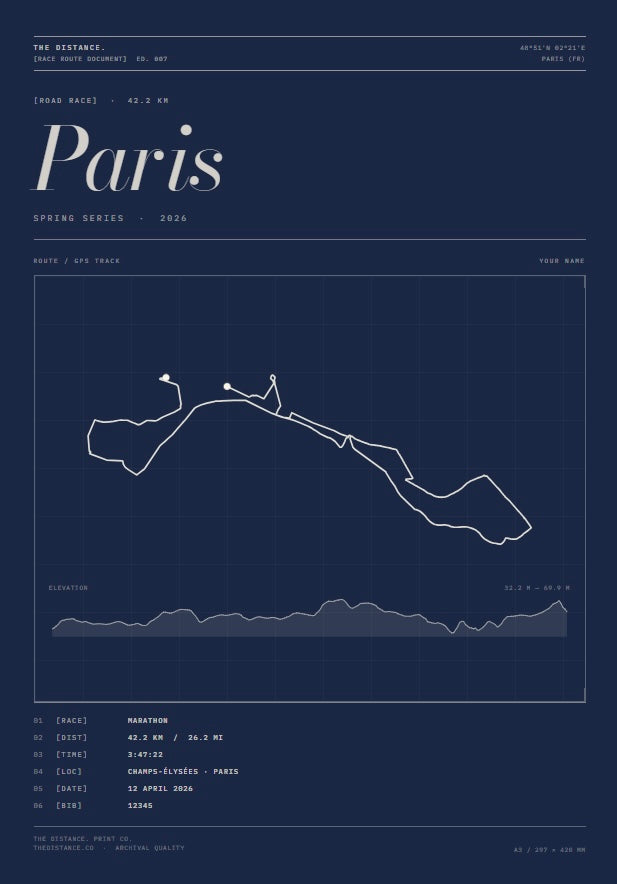Paris 26.2 — 2026 — Personalised Race Route Art (Copy)