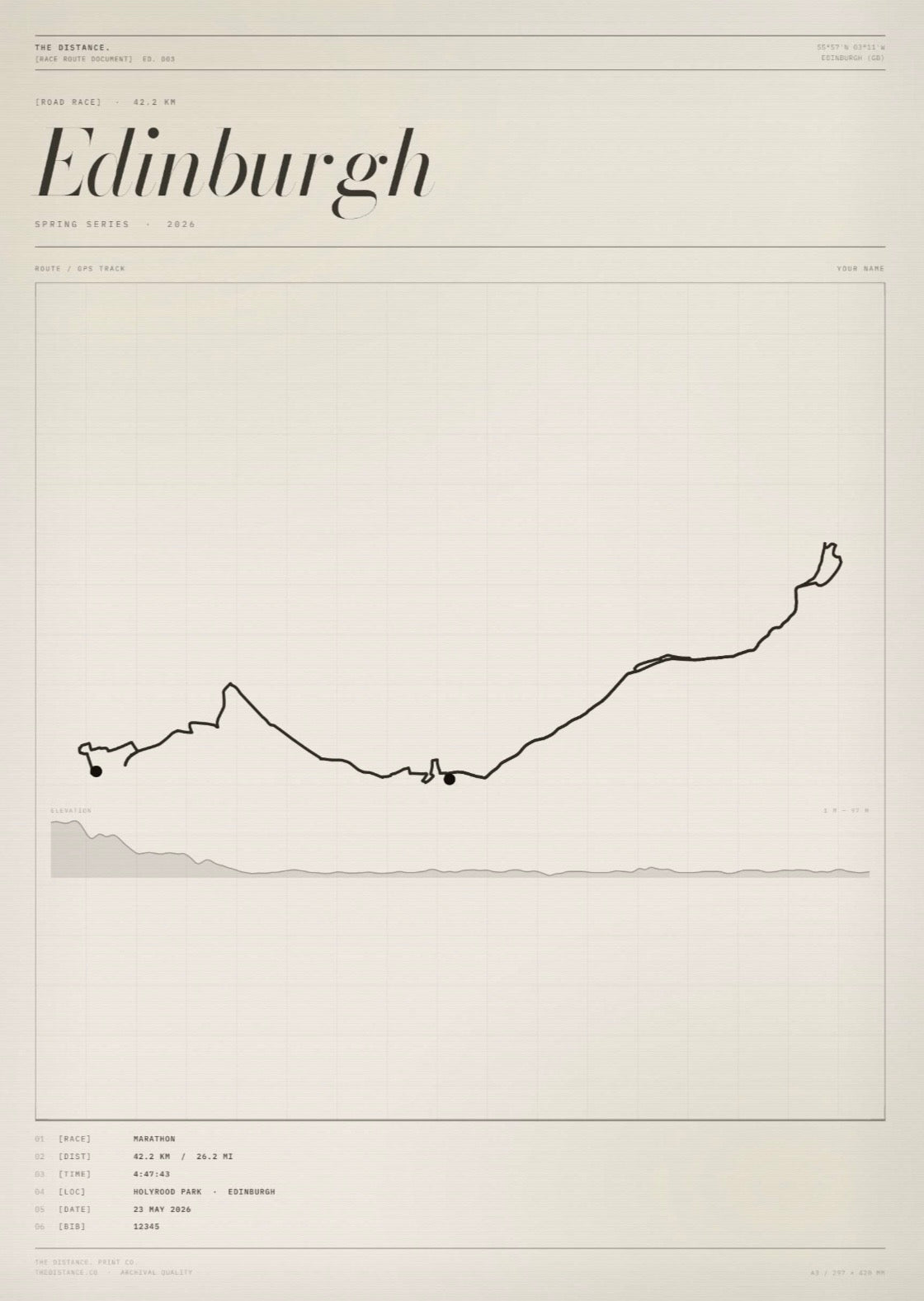 Edinburgh 26.2 — 2026 — Personalised Race Route Art