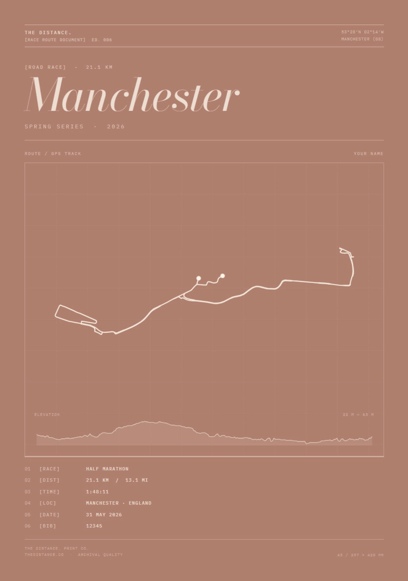 Manchester 13.1 — 2026 — Personalised Race Route Art