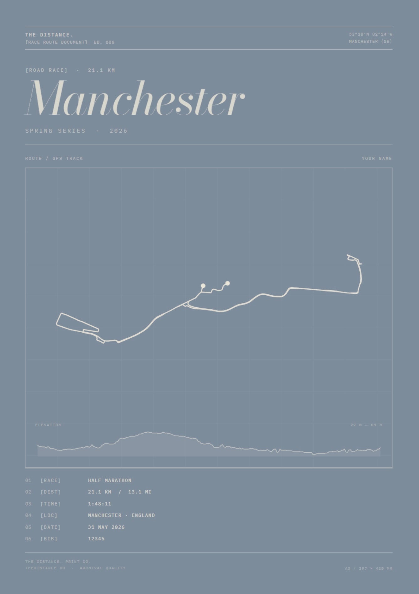 Manchester 13.1 — 2026 — Personalised Race Route Art