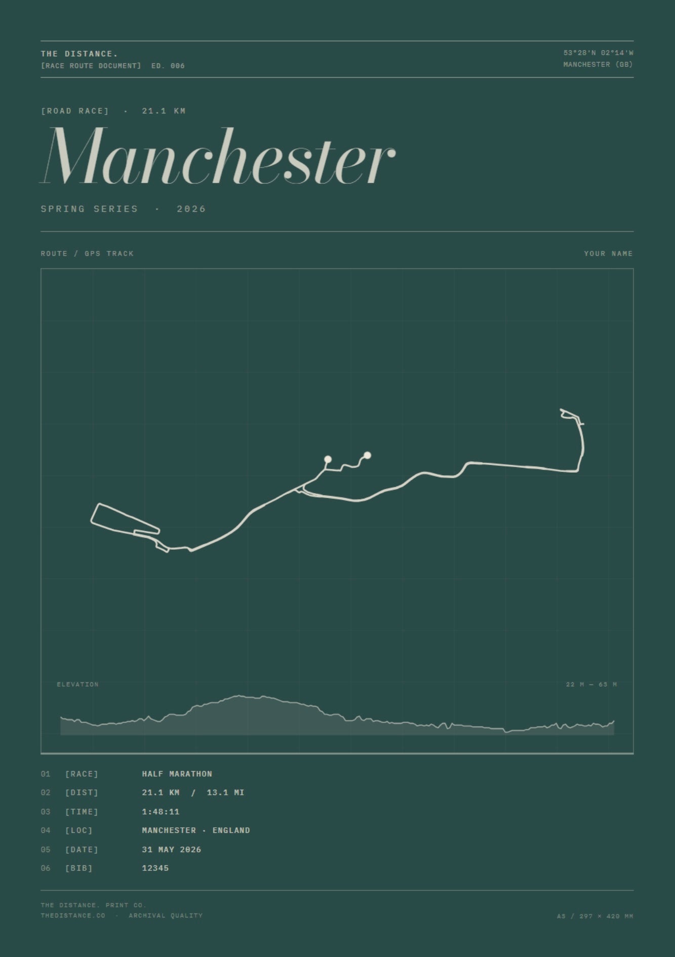 Manchester 13.1 — 2026 — Personalised Race Route Art