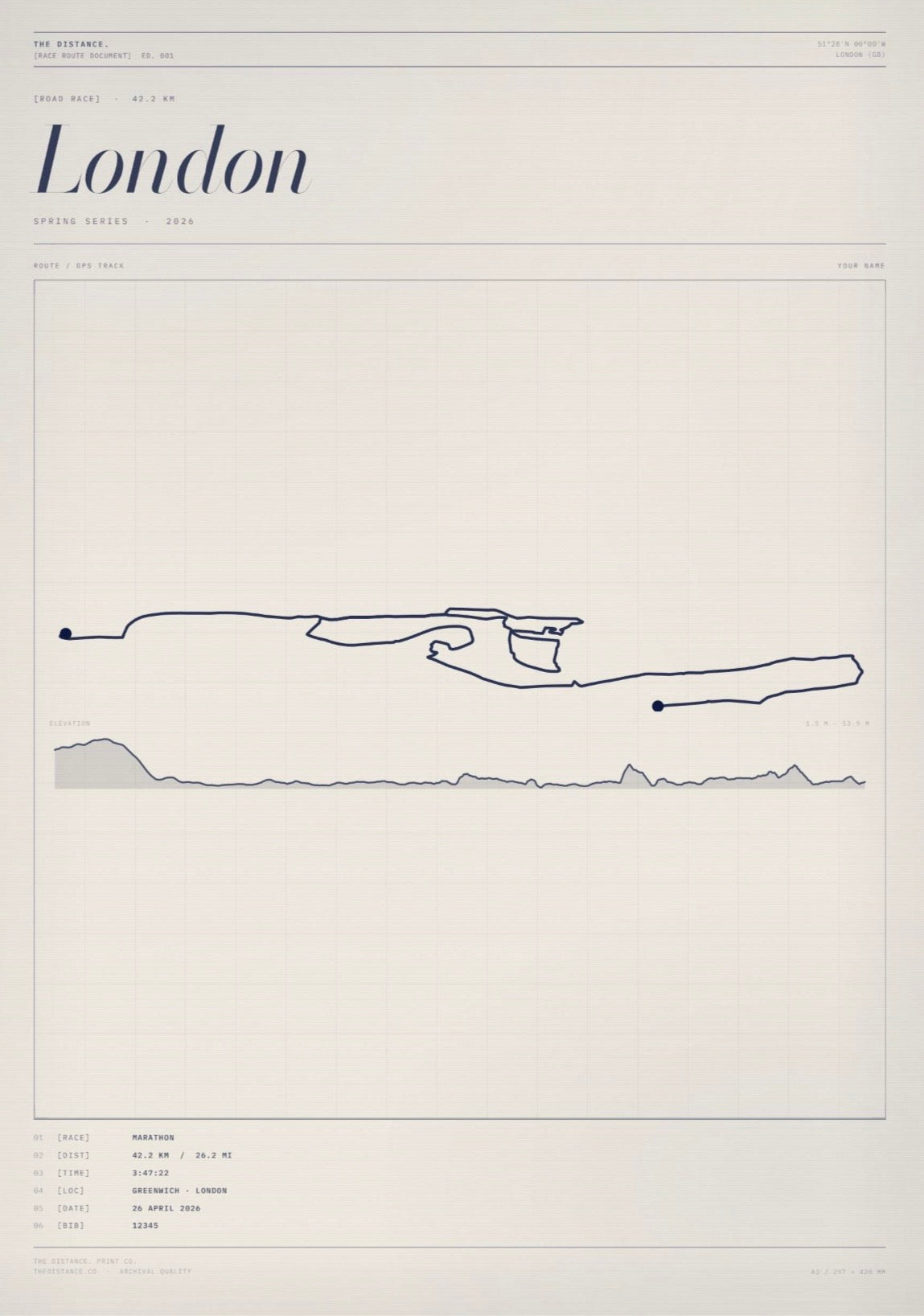 London 26.2 — 2026 — Personalised Race Route Art