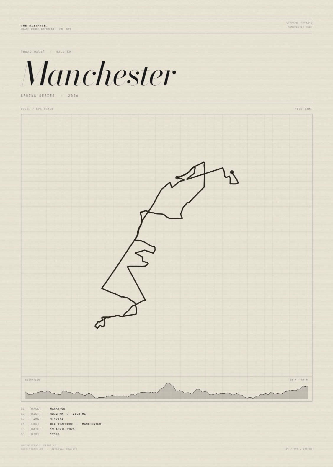 Manchester 26.2 — 2026 — Personalised Race Route Art