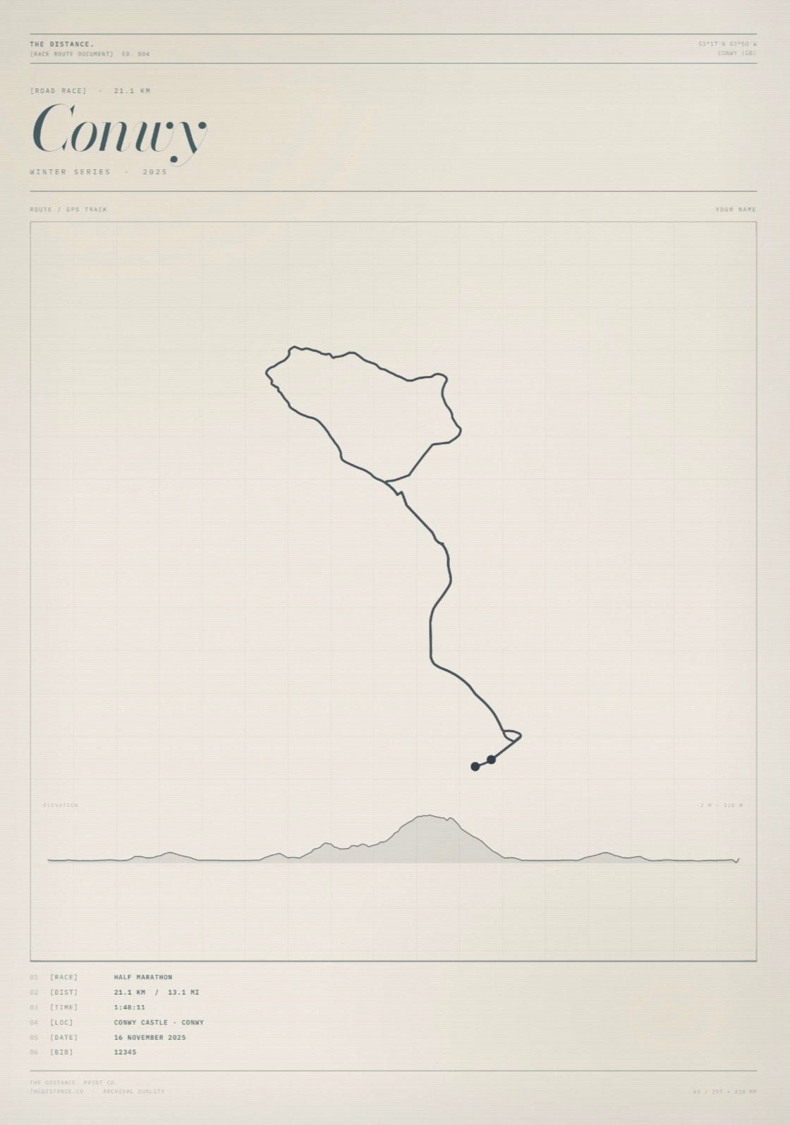 Conwy 13.1 — 2025 — Personalised Race Route Art
