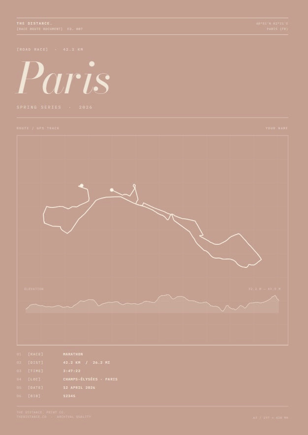 Paris 26.2 — 2026 — Personalised Race Route Art (Copy)