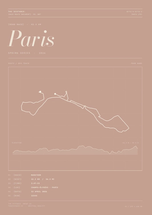 Paris 26.2 — 2026 — Personalised Race Route Art (Copy)
