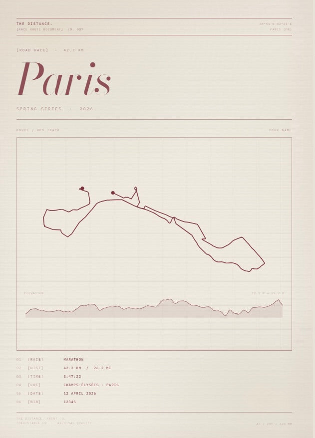 Paris 26.2 — 2026 — Personalised Race Route Art (Copy)