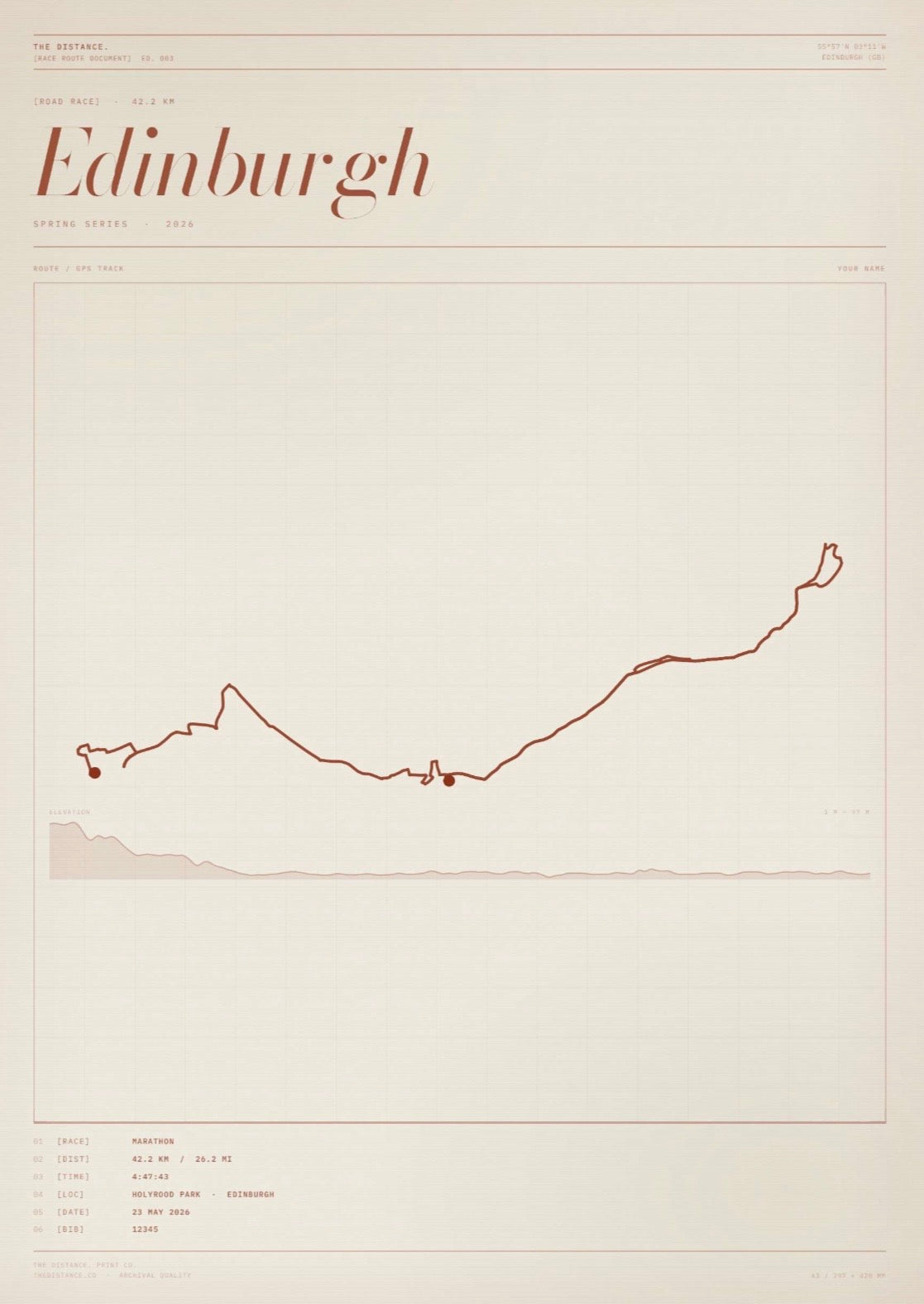 Edinburgh 26.2 — 2026 — Personalised Race Route Art