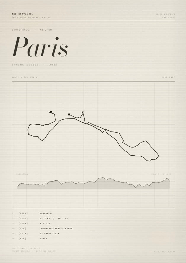 Paris 26.2 — 2026 — Personalised Race Route Art (Copy)