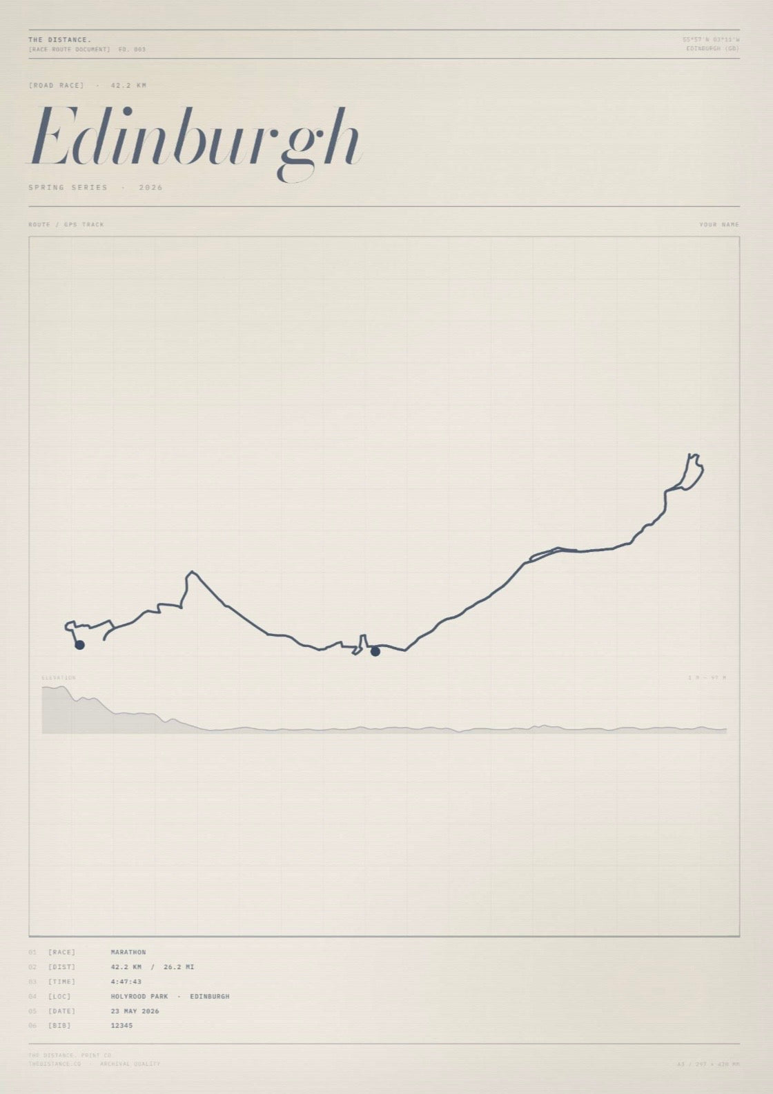 Edinburgh 26.2 — 2026 — Personalised Race Route Art
