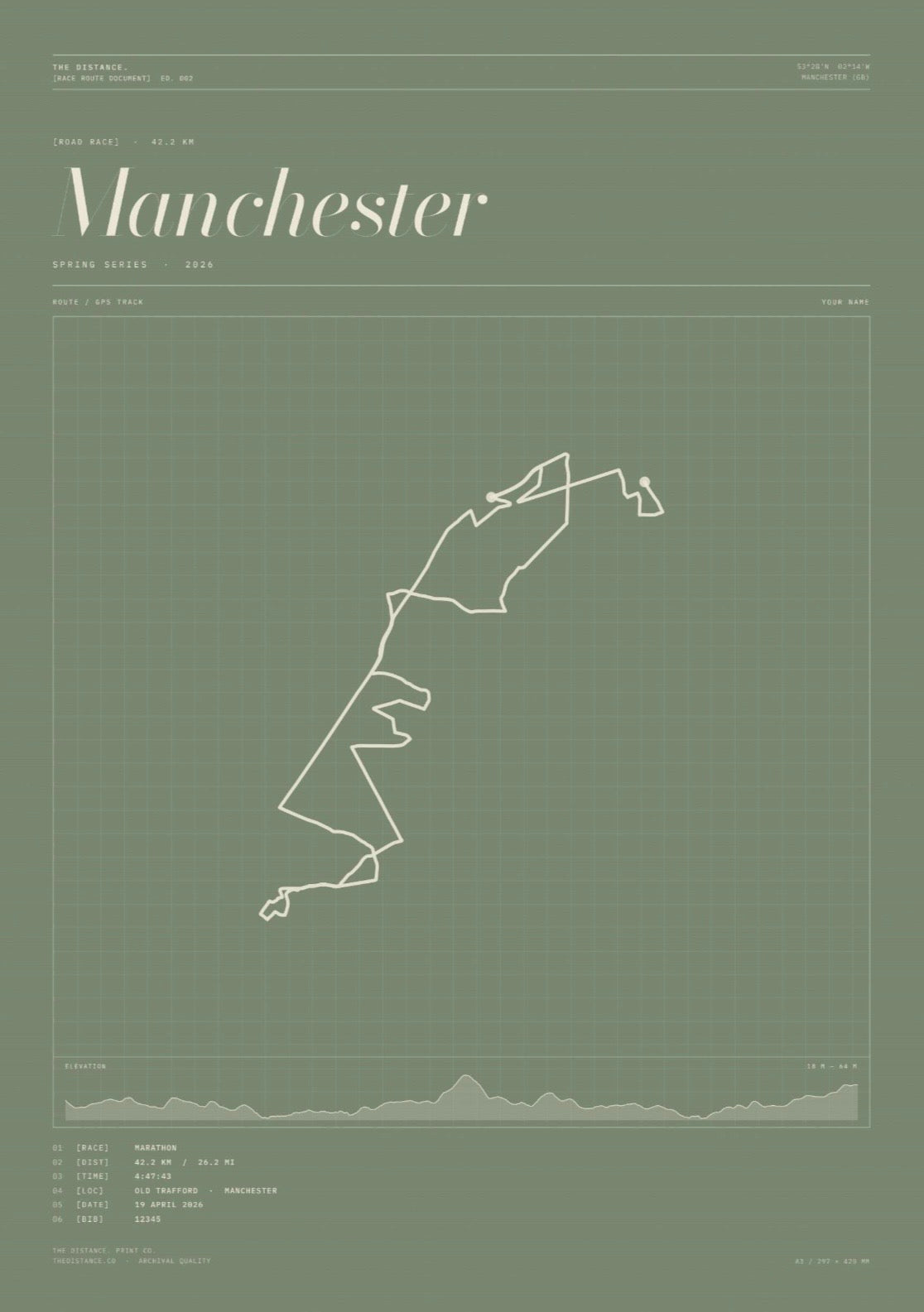 Manchester 26.2 — 2026 — Personalised Race Route Art