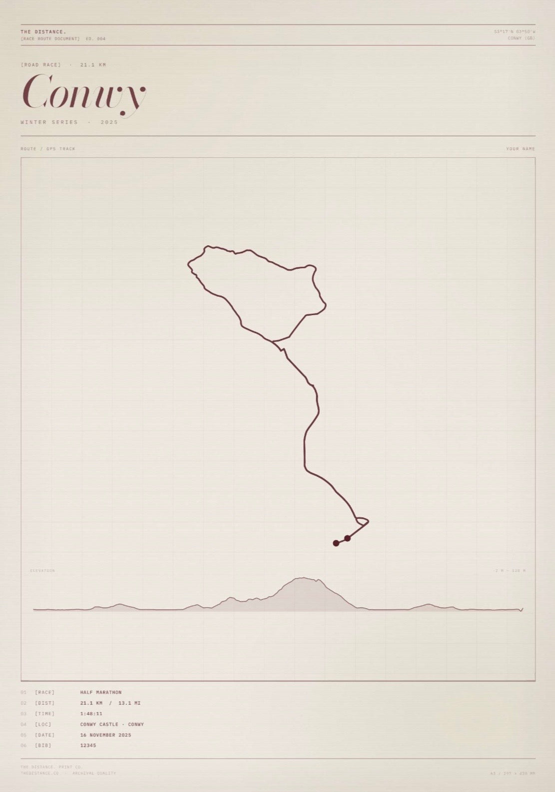 Conwy 13.1 — 2025 — Personalised Race Route Art