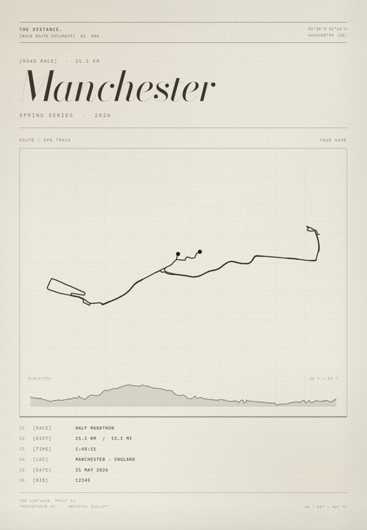 Manchester 13.1 — 2026 — Personalised Race Route Art