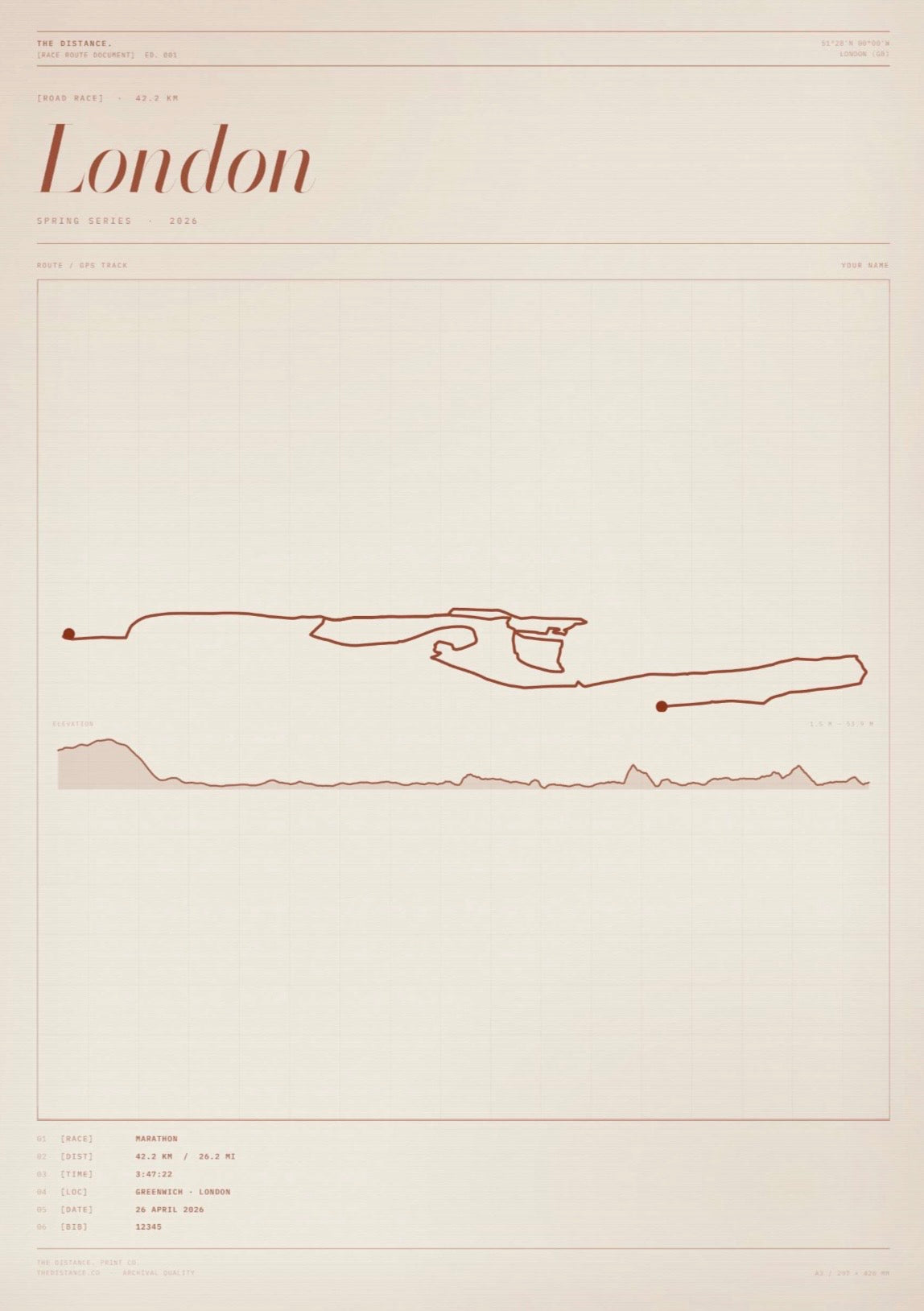 London 26.2 — 2026 — Personalised Race Route Art